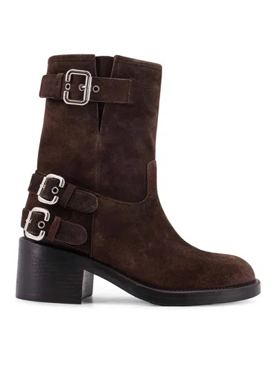 Chloé Stylish Block Heel Suede Ankle Boots In Brown
