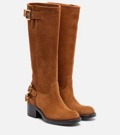 Chloé Dakota Suede Biker Boots In Brown