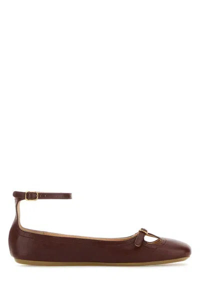 Chloé Leather Misty Ballerina Shoes With Buckle Detail In Brown