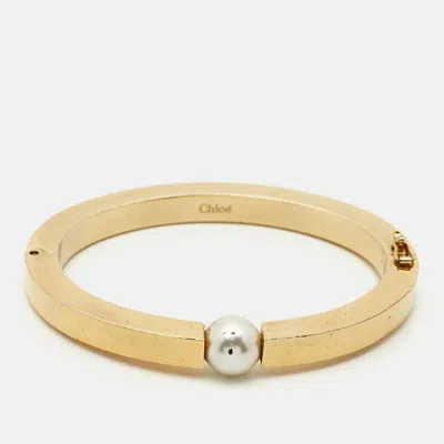 Pre-owned Chloé Darcy Faux Pearl Bangle Bracelet In Gold