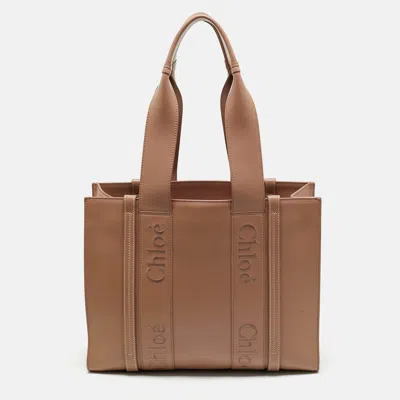 Pre-owned Chloé Dark Beige Leather Medium Woody Tote