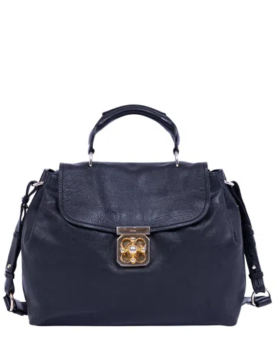 Chloé Dark Blue Calfskin Grained Leather Elsie Satchel (authentic Pre-loved)