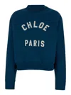 Chloé Blue Crewneck Sweatshirt With Logo Lettering Print In Cotton Woman In Blue