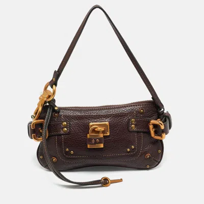 Pre-owned Chloé Dark Brown Leather Paddington Clutch Bag