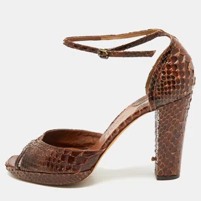 Pre-owned Chloé Dark Brown Python Ankle Strap Sandals Size 40
