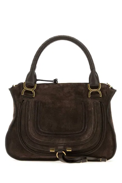 Chloé Dark Brown Suede Medium Marcie Handbag In Black