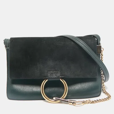 Pre-owned Chloé Dark Green Leather And Suede Small Faye Shoulder Bag