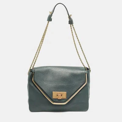 Pre-owned Chloé Dark Green Leather Medium Sally Shoulder Bag