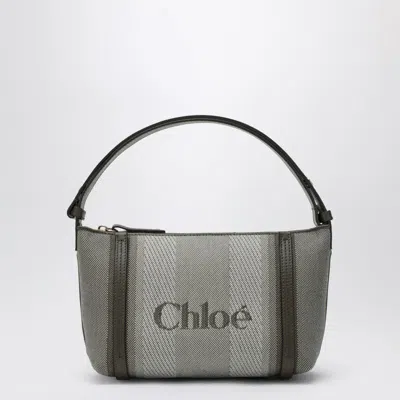 CHLOÉ CHLOÉ  DARK GREEN STRIPED  CARRY TOTE BAG IN CANVAS