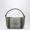 Chloé Dark Green Striped  Carry Tote Bag In Canvas