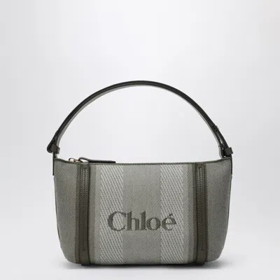 CHLOÉ CHLOÉ DARK GREEN STRIPED CHLOÉ CARRY TOTE BAG IN CANVAS