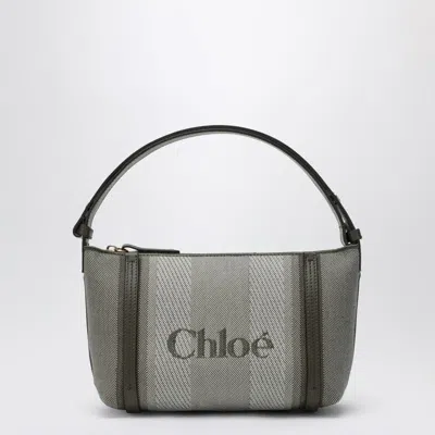CHLOÉ CHLOÉ DARK GREEN STRIPED CHLOÉ CARRY TOTE BAG IN CANVAS
