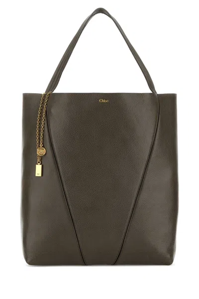 Chloé Dark Grey Leather Large Spin Shopping Bag In Black
