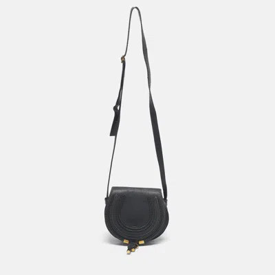 Pre-owned Chloé Dark Grey Leather Mini Marcie Saddle Crossbody Bag In Gray
