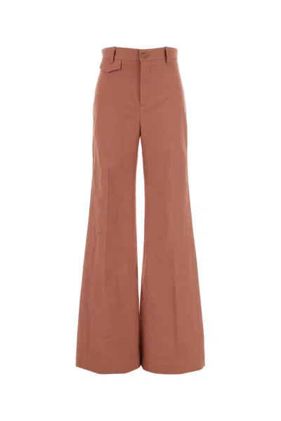Chloé Dark Pink Cotton Flared Leg Pant In Brown