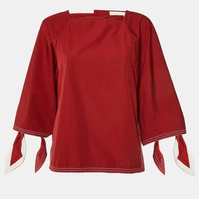 Pre-owned Chloé Dark Ruby Cotton Tie Sleeve Detail Blouse S In Red