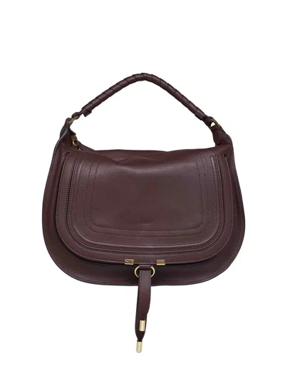 Chloé Dark Velvet Marcie Small Shoulder Bag In Burgundy