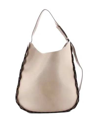 Pre-owned Chloé Darryl Leather Large Hobo Bag In Neutral