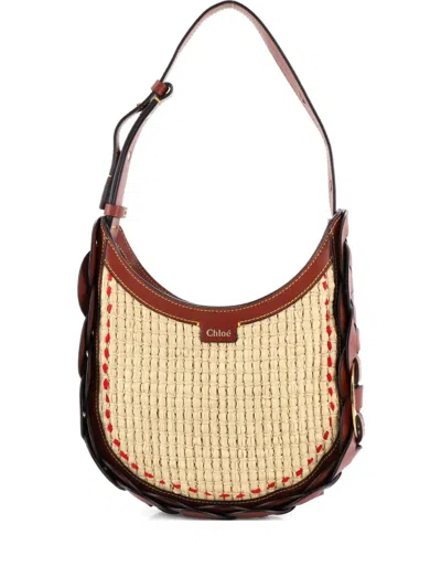 Pre-owned Chloé Darryl Raffia And Leather Small Hobo Bag In Brown