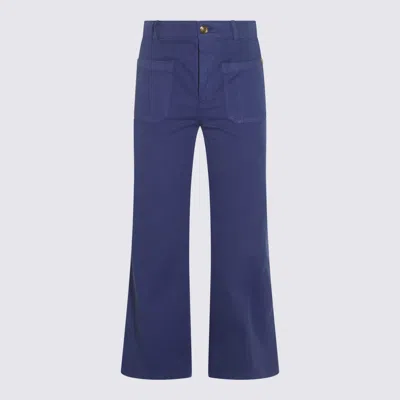 Chloé High Waist Wide Leg Trousers With Belt Loops In Deepblue