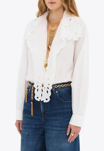 Chloé Deep V-neck Openwork Embroidery Shirt In White