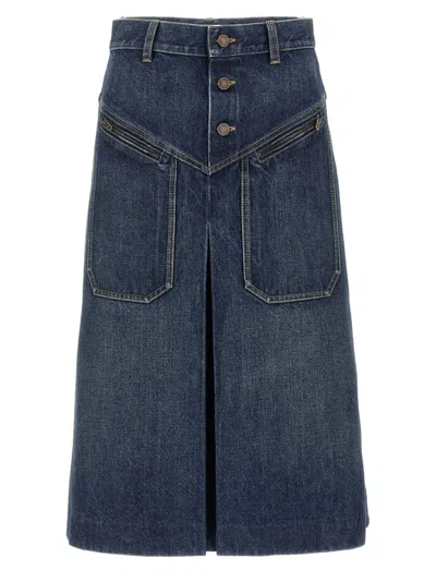 CHLOÉ CHLOÉ DELAVÉ COTTON DENIM MIDI SKIRT