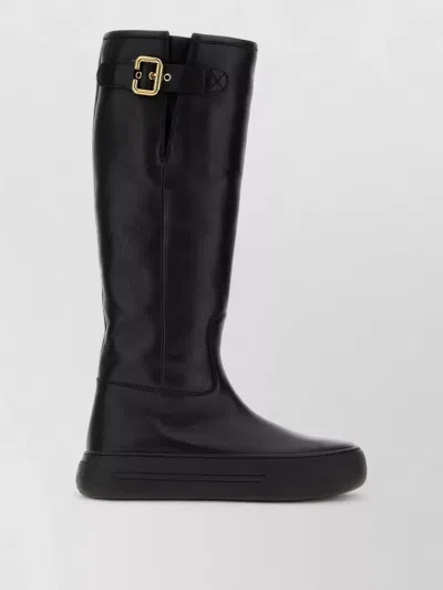 Chloé Delia Boots Leather Buckle Detail Platform In Black