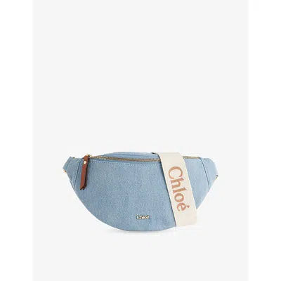 Chloé Denim Blue Kids' Branded-strap Denim Bum Bag