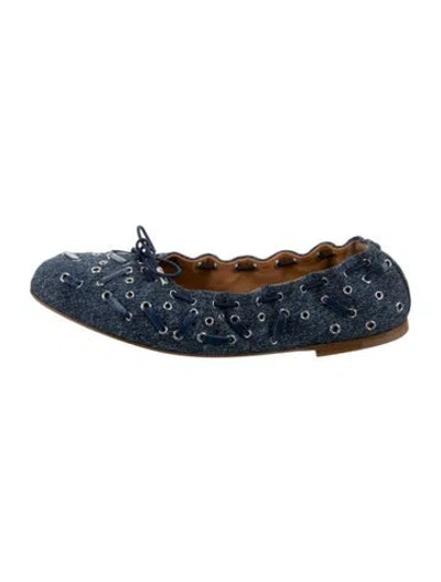 Pre-owned Chloé Denim Bow Accents Ballet Flats In Blue