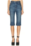 Chloé Straight Trousers Belt Loops Contrast Stitching In Blue