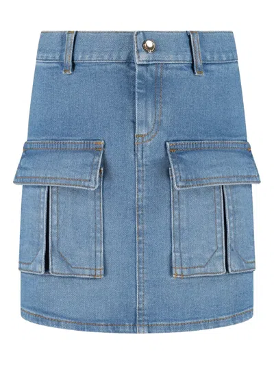 Chloé Kids' Denim Cargo Skirt In Blue