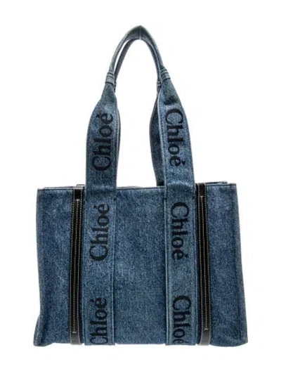 Pre-owned Chloé Denim Chloe Woody Denim Tote In Blue
