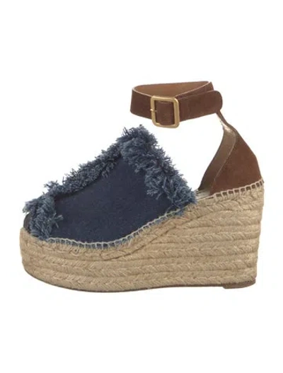 Pre-owned Chloé Denim Colorblock Pattern Espadrilles In Blue