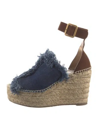 Pre-owned Chloé Denim Colorblock Pattern Espadrilles In Blue
