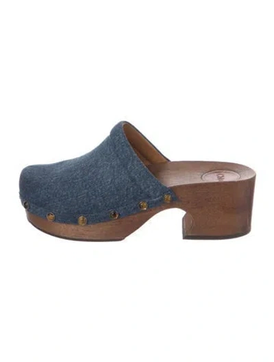 Pre-owned Chloé Denim Colorblock Pattern Mules In Blue