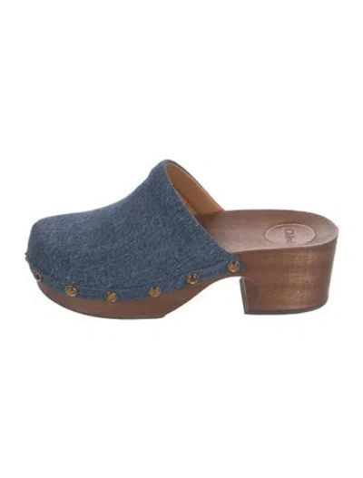 Pre-owned Chloé Denim Colorblock Pattern Mules In Blue