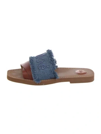 Pre-owned Chloé Denim Colorblock Pattern Slides In Blue