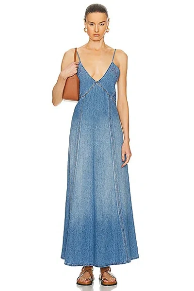 Chloé Denim Maxi Dress With Eyelet Embroidery In Foggy Blue