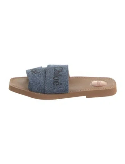 Pre-owned Chloé Denim Embroidered Accent Slides In Blue