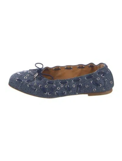Pre-owned Chloé Denim Eyelet Trim Ballet Flats In Blue
