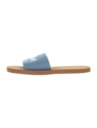 Pre-owned Chloé Denim Graphic Print Slides In Blue