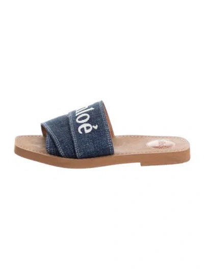 Pre-owned Chloé Denim Graphic Print Slides In Blue
