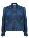 Chloé Blue Jacket With High Neck And Chain Detail On The Front In Denim Woman In Multi
