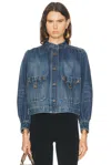Chloé Blue Jacket With High Neck And Chain Detail On The Front In Denim Woman In Blue