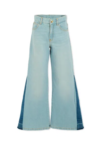 Chloé Kids' Denim Jeans For Girl With Logo In Blue
