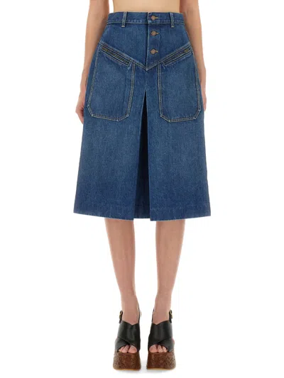 CHLOÉ DENIM KNEE-LENGTH SKIRT
