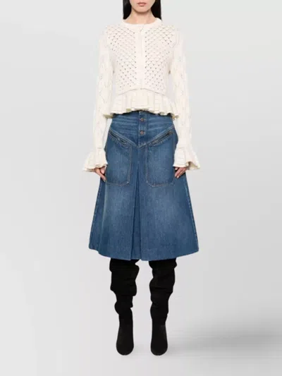 Chloé Denim Knee-length Skirt With Front Box Pleat In Blue