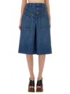 Chloé Button-front Denim Midi Skirt With Patch Pockets In Multi
