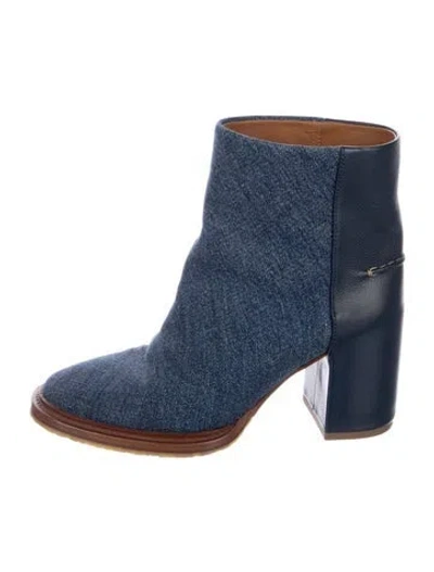 Pre-owned Chloé Denim Leather Trim Embellishment Boots In Blue