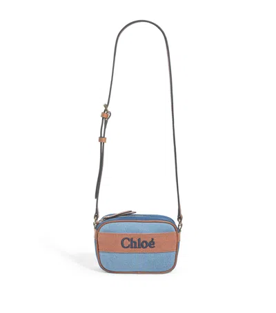 Chloé Denim Logo Shoulder Bag In Blue